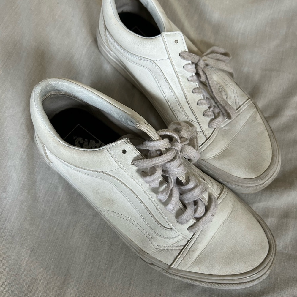 Vans White Sneakers with Canvas Material and Flat Sole
